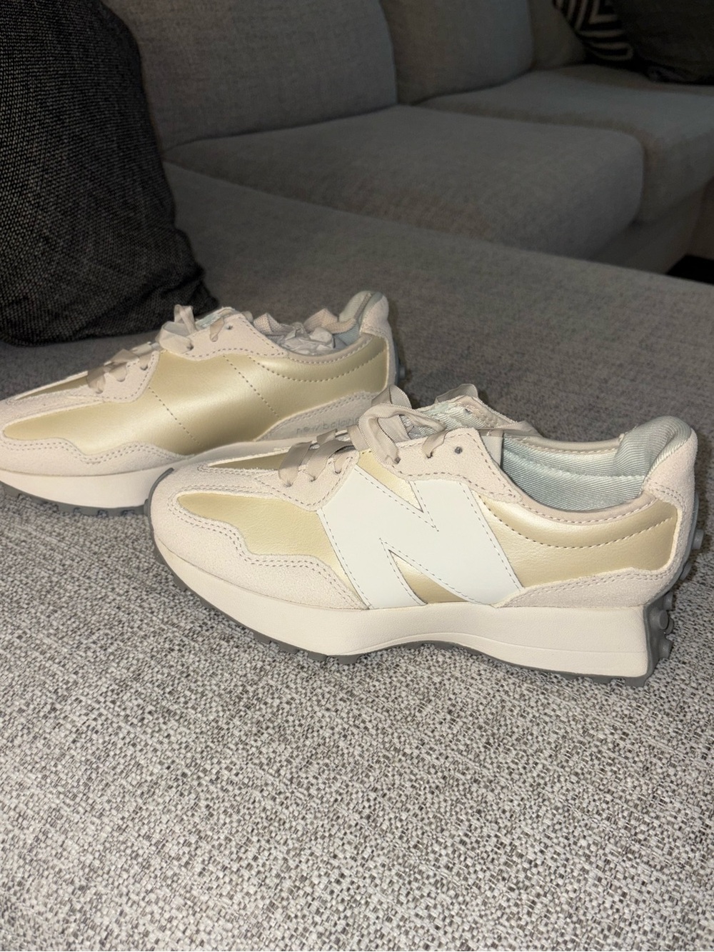 New Balance Women's Beige and White Platform Sneakers